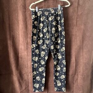 No Boundaries Floral Skull Leggings Black Medium 7-9 Goth Grunge Edgy Stretch